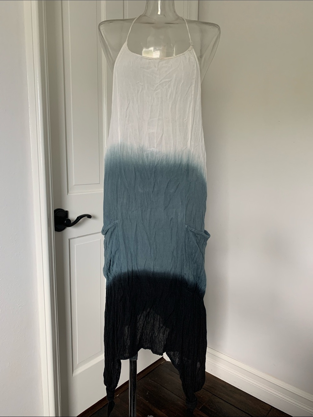 Lagaci White, Blue, Navy/Black Ombre Halter Maxi Beach Cover-up Dress
